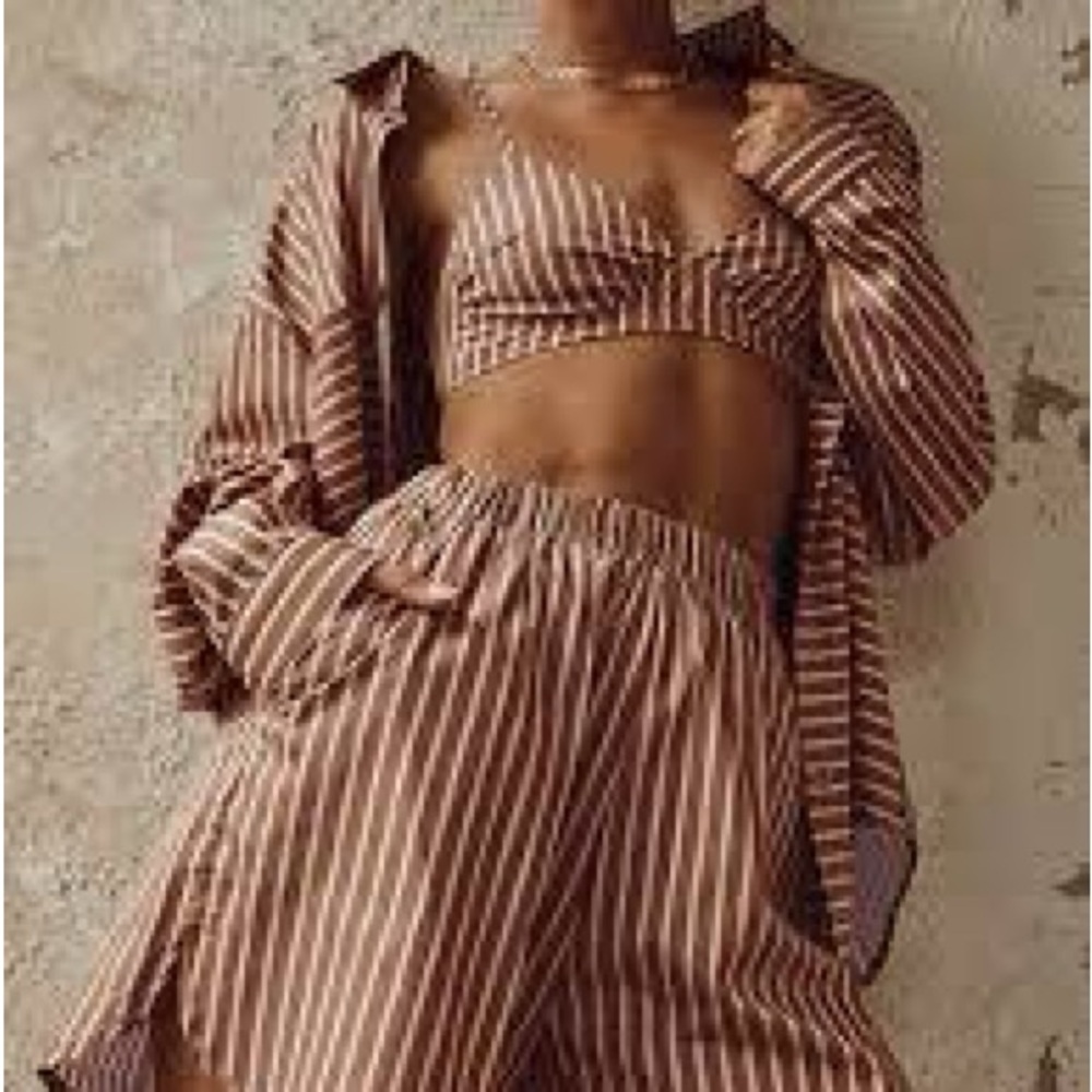 Striped Brown and White Loungewear Set
